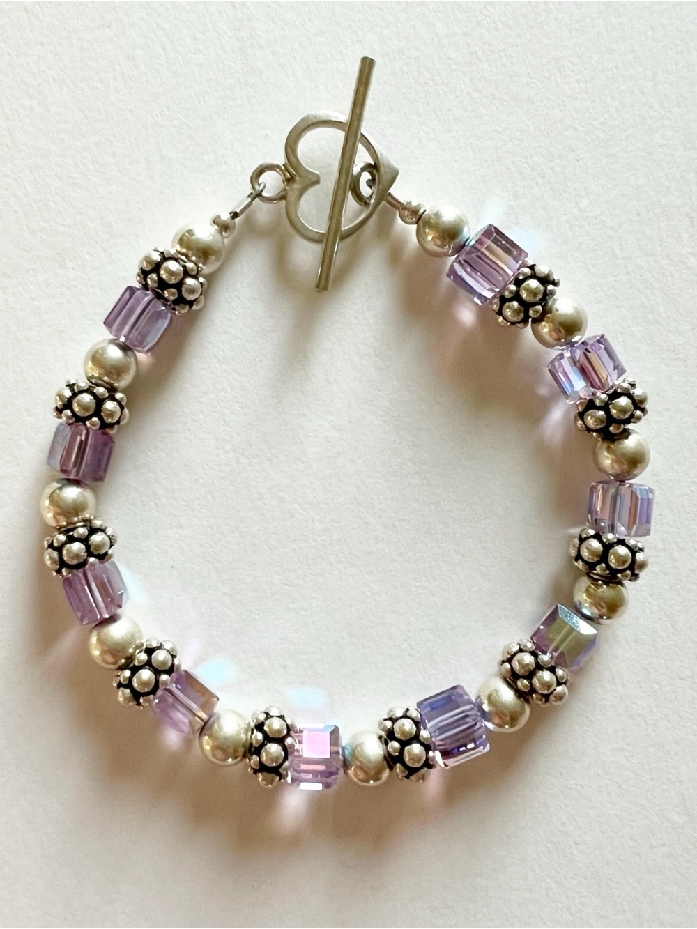 Handmade Sterling Silver and Swarovski Crystal Bracelet Size 7.5”